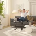 YMYNY Grey Vanity Stool with Metal Legs