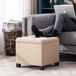 Beige Pouffe Footstool Storage Ottoman with Lid