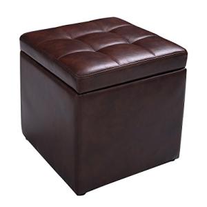 COSTWAY Faux Leather Storage Ottoman Pouffe - Brown