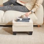 Compact Beige Linen Footstool with Padded Seat