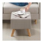 Beige Linen Footstool with Wooden Legs
