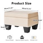 Compact Beige Linen Footstool with Padded Seat