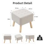 Beige Linen Footstool with Wooden Legs