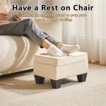 Compact Beige Linen Footstool with Padded Seat