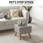 Beige Linen Footstool with Wooden Legs