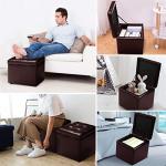 COSTWAY Faux Leather Storage Ottoman Pouffe - Brown
