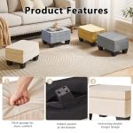 Compact Beige Linen Footstool with Padded Seat