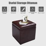 COSTWAY Faux Leather Storage Ottoman Pouffe - Brown
