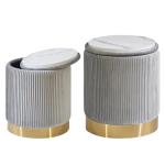 Set of 2 Gray Velvet Round Ottomans with Storage