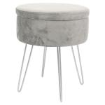 Velvet Round Foot Stool with Storage - Grey