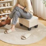 Compact Beige Linen Footstool with Padded Seat