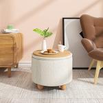 WOLTU Cream White Round Storage Stool 39cm