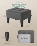 SONGMICS Thick Cushion Ottoman in Slate Grey & Black