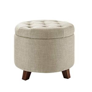 Cozy Linen Tufted Round Storage Ottoman