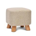 Small Beige Wooden Ottoman with Padded Cover