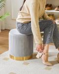 Set of 2 Gray Velvet Round Ottomans with Storage