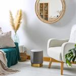 Grey Velvet Round Pouffe for Living Room or Bedroom