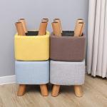 Small Beige Wooden Ottoman with Padded Cover