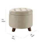 Round Linen Tufted Storage Ottoman in Beige