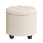 SONGMICS Round Ottoman with Storage - Light Beige