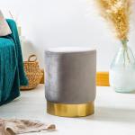 Grey Velvet Round Pouffe for Living Room or Bedroom