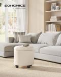SONGMICS Round Ottoman with Storage - Light Beige