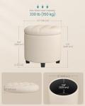 SONGMICS Round Ottoman with Storage - Light Beige