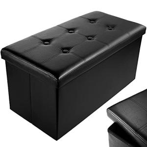 Stylish Black Faux Leather Foldable Storage Ottoman