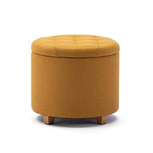 Yellow Round Linen Storage Ottoman Stool