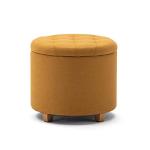 Yellow Round Linen Storage Ottoman Stool