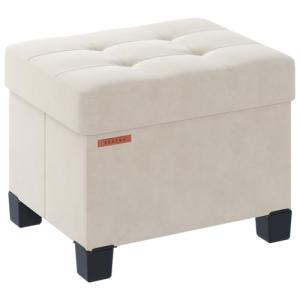 Velvet Cube Storage Ottoman in Cream White