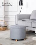 Yellow Round Linen Storage Ottoman Stool