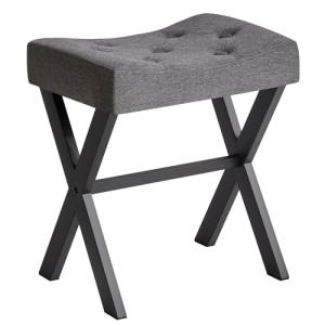 Dark Gray U-Shaped Vanity Stool with X-Leg
