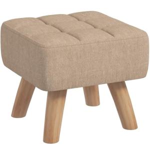 Modern Tufted Footstool with Rubber Wood Legs