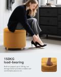 Yellow Round Linen Storage Ottoman Stool