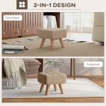 Modern Tufted Footstool with Rubber Wood Legs