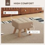 Modern Tufted Footstool with Rubber Wood Legs