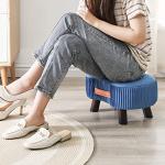 Navy Blue Curved Footstool with Handle