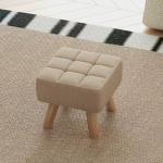 Modern Tufted Footstool with Rubber Wood Legs