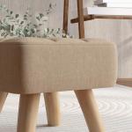 Modern Tufted Footstool with Rubber Wood Legs