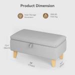 Light Grey Linen Storage Footstool with Wooden Legs