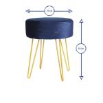 Blue Velvet Round Foot Stool with Gold Legs