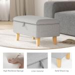 Light Grey Linen Storage Footstool with Wooden Legs