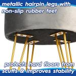 Blue Velvet Round Foot Stool with Gold Legs