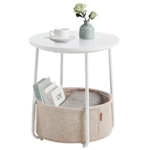 Modern Round Side Table with Fabric Basket