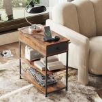 Narrow Side Table with Charging Station - Rustic Brown