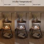 Small Round LED Side Table with Storage Shelves