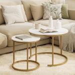Set of 2 Gold and White Round Nesting Tables