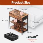 Narrow Side Table with Charging Station - Rustic Brown