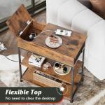 Narrow Side Table with Charging Station - Rustic Brown